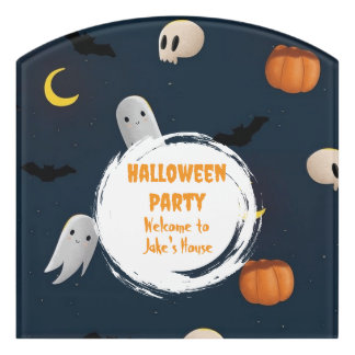 Cute Spooky Happy Halloween Party Blue Door Sign
