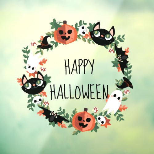 Cute Spooky Happy Halloween Wreath Window Cling