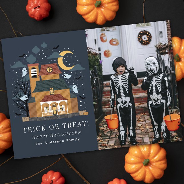 Cute Spooky Haunted House Halloween Photo Card (Creator Uploaded)