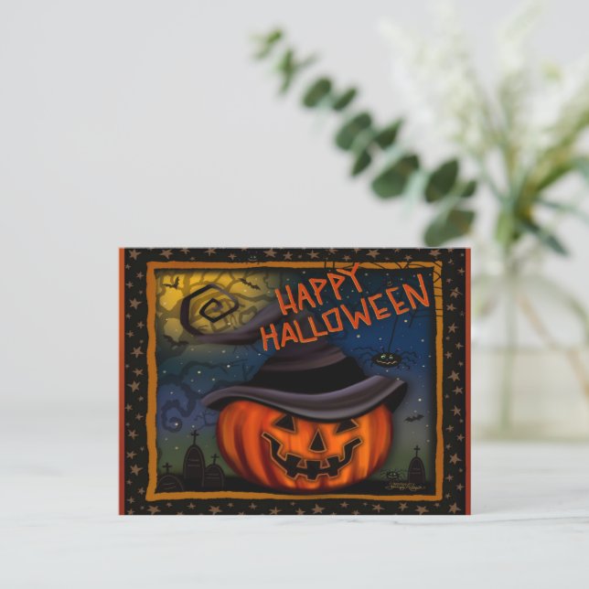 Cute Spooky Jack O Lantern Pumpkin Halloween Postcard (Standing Front)