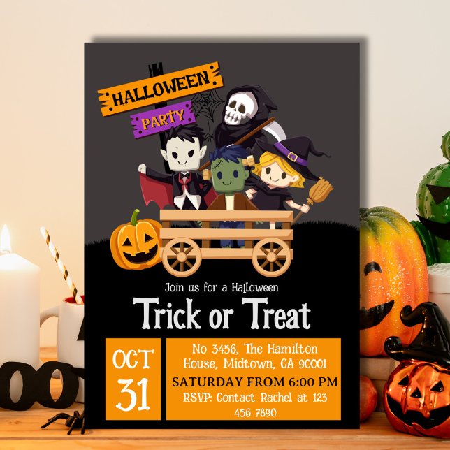 Cute spooky modern fun Trick or Treat Halloween  Invitation (Creator Uploaded)