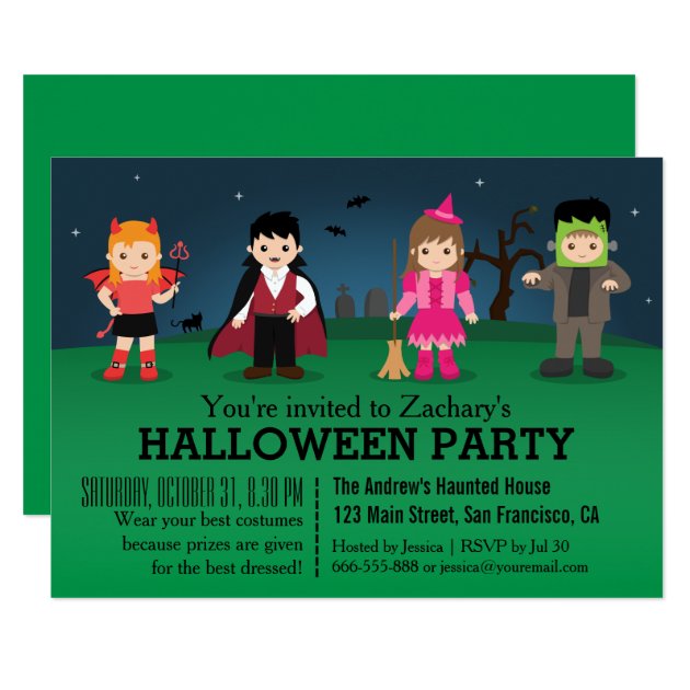 Cute Spooky Monsters Halloween Party Invitation