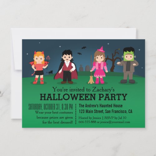 Cute Spooky Monsters Halloween Party Personalized Announcement