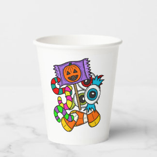 Cute Spooky Monsters & Skeleton Custom Name Hallow Paper Cups