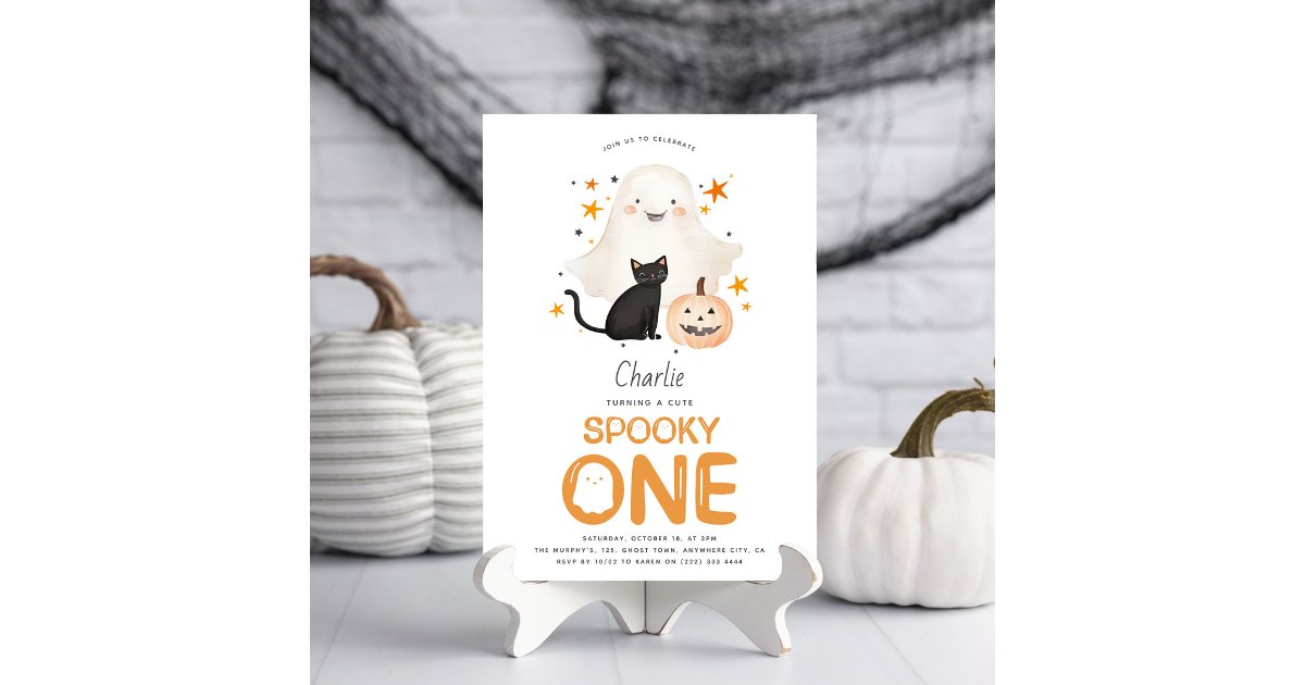 Cute Spooky ONE Ghost Halloween 1st Birthday Invitation | Zazzle
