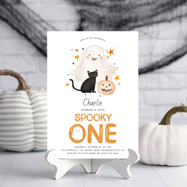 Cute Spooky ONE Ghost Halloween 1st Birthday  Invitation (Creator Uploaded)