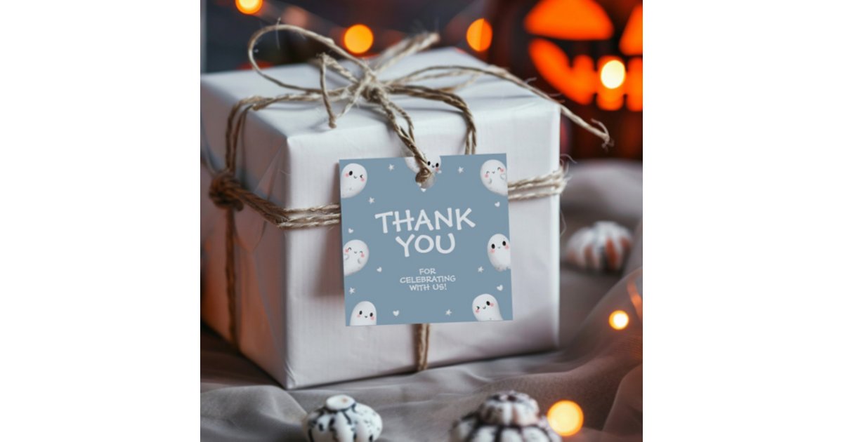 Cute Spooky One Halloween Boy 1st Birthday Square Favor Tags | Zazzle