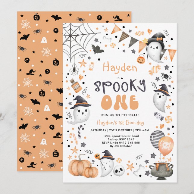 Cute Spooky One Halloween Ghost 1st Birthday  Invitation (Front/Back)
