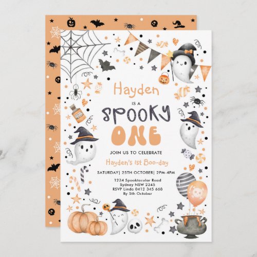 Cute Spooky One Halloween Ghost 1st Birthday  Invitation