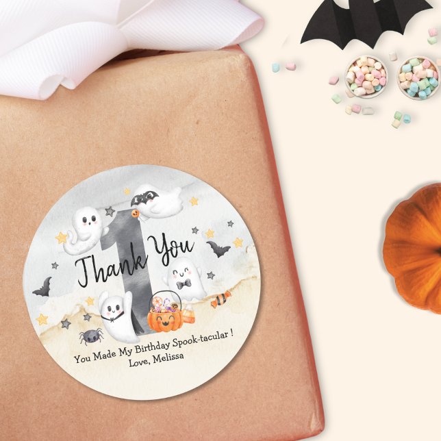 Cute Spooky One Little Boo Ghost Thank You   Classic Round Sticker (Creator Uploaded)