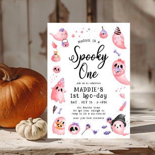 Cute Spooky One Pink Halloween Ghost 1st Birthday Invitation