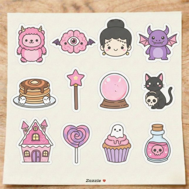 Cute Spooky Pink Characters And Candies Stickers (Adorable monster stickers for everyday fun.)