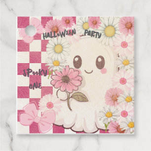 Cute Spooky Pink Daisy Halloween Party Invitation Favor Tags