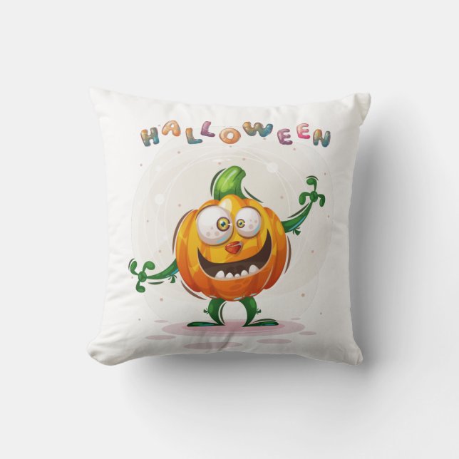 Cute Spooky Pumpkin Halloween Colored Throw Pillow (Front)