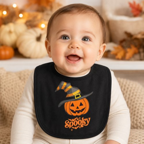Cute Spooky Pumpkin Witch Hat Halloween Baby Bib