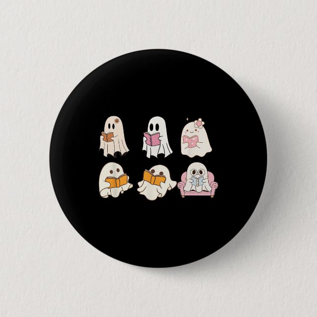 Cute Spooky Reading Book Halloween Fall Ghost Autu Button (Front)