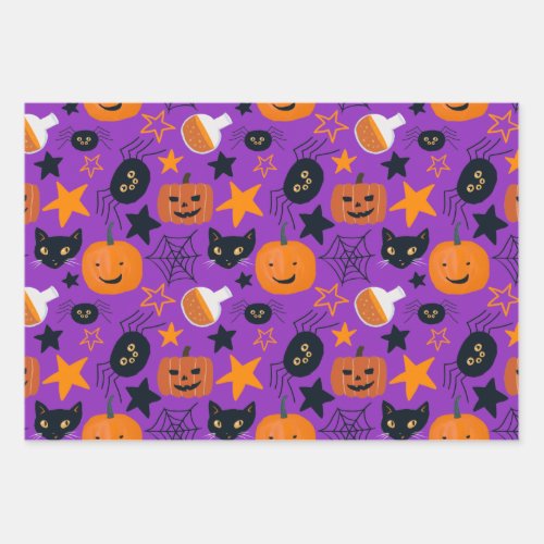 Cute Spooky Scary Fun Halloween Pattern Wrapping Paper Sheets