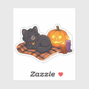 Cute Spooky Season Cat Halloween Pumpkin Candle Sticker