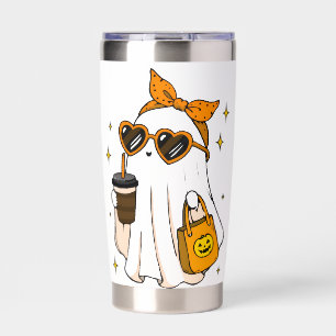 Cute Spooky Season Ghost with Iced Coffee & Heart Insulated Tumbler
