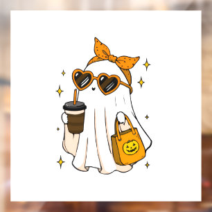 Cute Spooky Season Ghost with Iced Coffee & Heart Window Cling