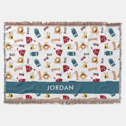 cute spooky silly monsters custom name colorful throw blanket