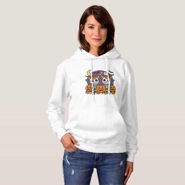 Cute Spooky Skeleton Cows with Pumpkins T-Shirt Hoodie (Front Full)