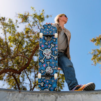 Cute Spooky Skull and Bones Pattern Skateboard
