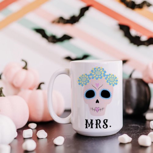 Cute Spooky Sugar Skull Mrs  Modern Halloween Coffee Mug