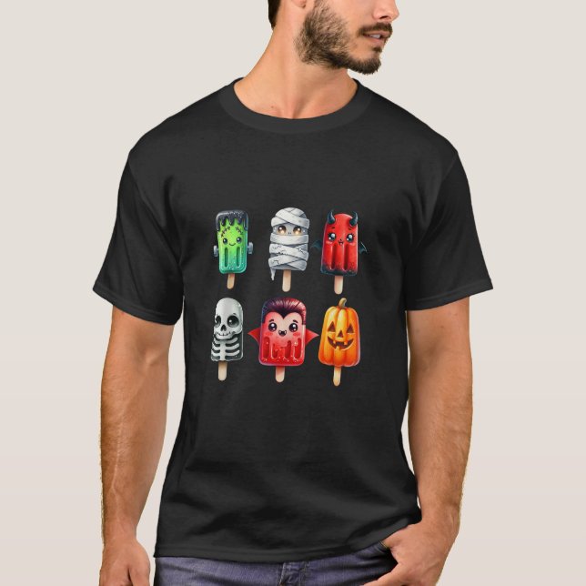 Cute Spooky Summer Halloween Popsicles Summerween  T-Shirt (Front)