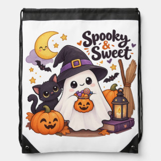 Cute Spooky & Sweet Ghost Kids Hoodie Drawstring Bag
