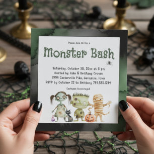 Cute Spooky Three Monster Bash Halloween Party Invitation