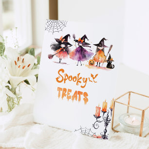 Cute Spooky treats Halloween witches Birthday Pedestal Sign