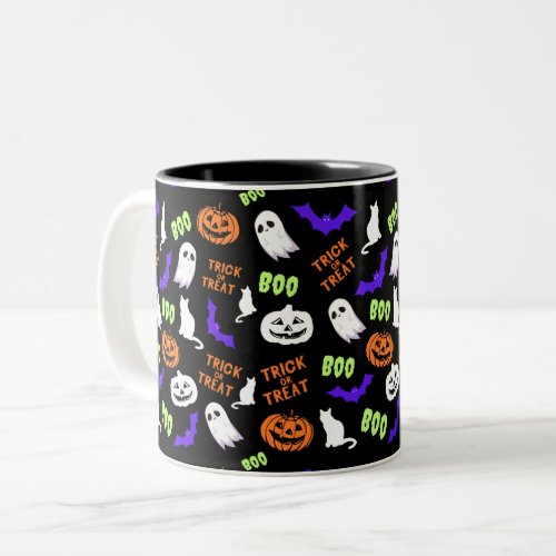 Cute Spooky Trick or Treat Halloween Pattern  Two_Tone Coffee Mug