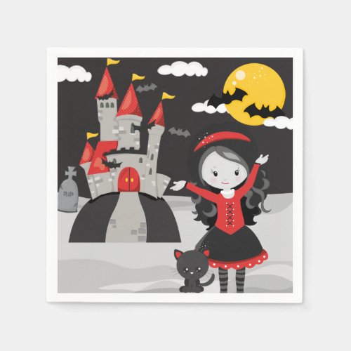 Cute Spooky Vampire Girl Halloween Kids Napkins