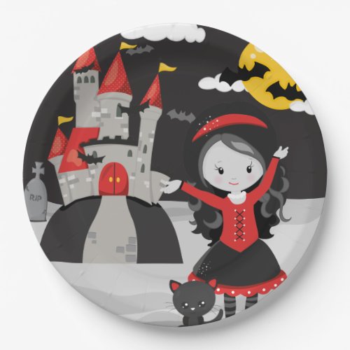 Cute Spooky Vampire Girl Halloween Kids Paper Plates