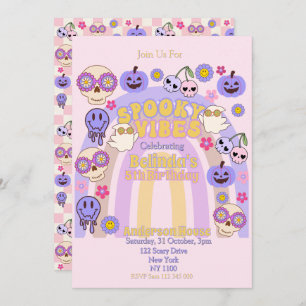 Cute Spooky Vibes Groovy Ghost Halloween Birthday Invitation