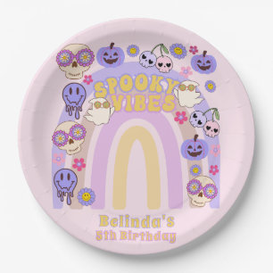 Cute Spooky Vibes Groovy Ghost Halloween Birthday Paper Plates