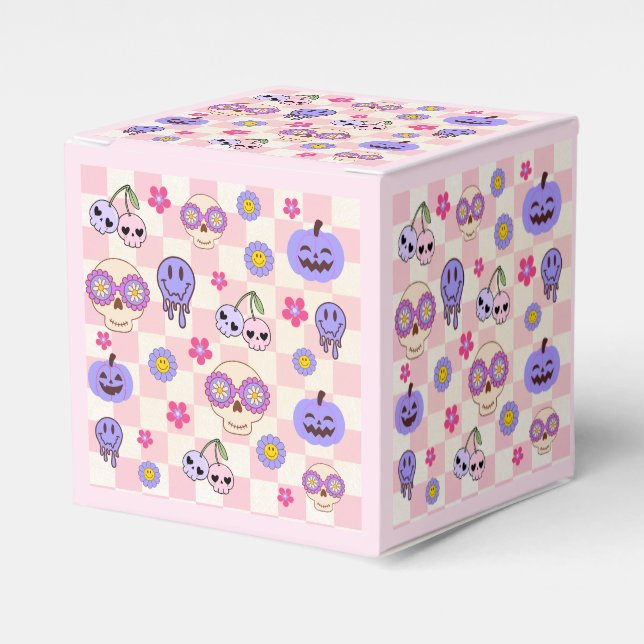 Cute Spooky Vibes Groovy Ghost Halloween  Favor Boxes (Front Side)