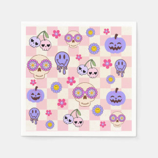 Cute Spooky Vibes Groovy Ghost Halloween Napkins