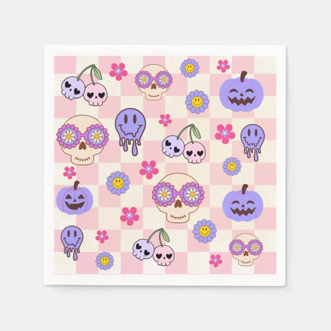 Cute Spooky Vibes Groovy Ghost Halloween  Napkins (Front)