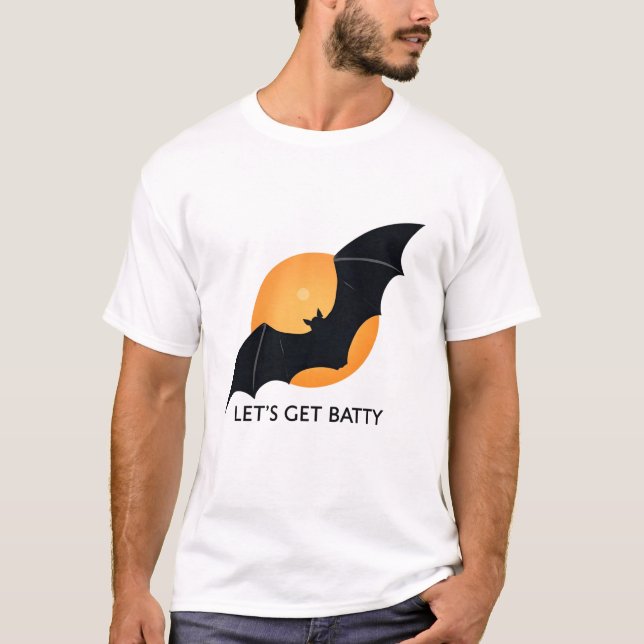 Cute Spooky Vintage Bat & T Rex Halloween Tee (Front)