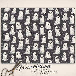 Cute Spooky Vintage Ghosts Black & White Halloween Tissue Paper