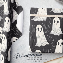 Cute Spooky Vintage Ghosts Black & White Halloween Wrapping Paper
