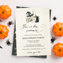 Cute Spooky Watercolor Calligraphy Halloween Party Invitation