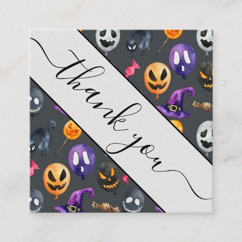 Cute Spooky Watercolor Halloween Monster Thank You Square Business Card