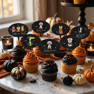 Cute Spooky Watercolor Halloween Party Cake Topper