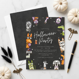 Cute Spooky Watercolor Halloween Party Invitation