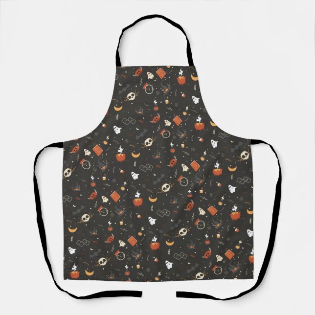 Cute Spooky Whimsical Halloween Pattern Background Apron (Front)