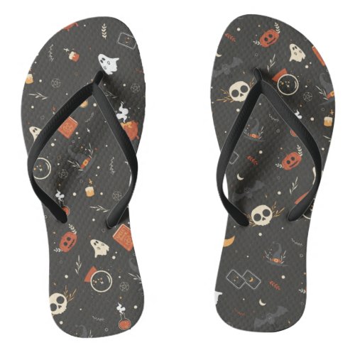 Cute Spooky Whimsical Halloween Pattern Background Flip Flops