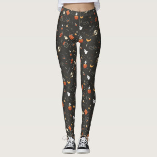 Cute Spooky Whimsical Halloween Pattern Background Leggings